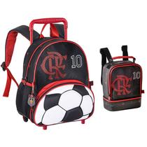 Kit mochila carrinho infantil 2 em 1 13" e lancheira térmica 9" Flamengo
