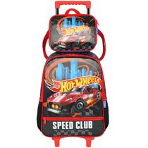 Kit mochila carrinho infantil 2 em 1 e lancheira térmica Hot Wheels Mattel Luxcel - preto