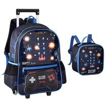 Kit mochila carrinho infantil 2 em 1 interativa com luzes 16" e lancheira térmica 9" Game Start