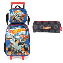 Kit Mochila Carrinho Infantil Hot Wheels + Lancheira +Estojo