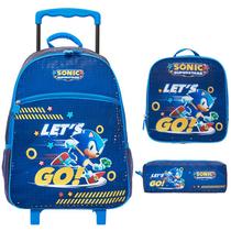 Kit mochila carrinho infantil, lancheira térmica e estojo escolar Sonic The Hedgehog Let s Go! SEGA Pacific