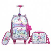 Kit Mochila Carrinho Infantil Unicórnio Feminina Escolar - Coban