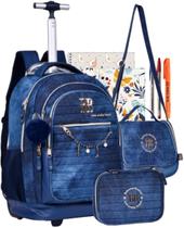 Kit Mochila Carrinho Jeans Rebecca Bonbon Lancheira E Estojo