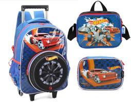 Kit Mochila Carrinho Lancheira e Estojo Hot Wheels