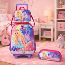 Kit Mochila Carrinho + Lancheira + Estojo Duplo Barbie Princesa