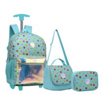 Kit Mochila Carrinho Lancheira Estojo Escolar Juvenil KIT8163