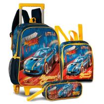 Kit Mochila Carrinho + Lancheira + Estojo Fast Machine Hyper Speed - Ref FM23030K