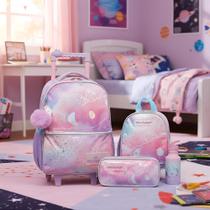Kit Mochila Carrinho Lancheira Estojo Garrafa Lilica Lumina Lilás Lilica Ripilica