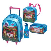 Kit Mochila Carrinho Lancheira Estojo Garrafa Lilica Ripilica Céu Azul