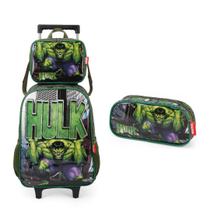 Kit Mochila Carrinho + Lancheira + Estojo Hulk Luxcel