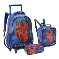 Kit Mochila Carrinho + Lancheira + Estojo Infantil Super Spider - Ref MR41404