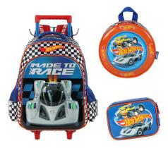 Kit Mochila Carrinho Lancheira Estojo Original Hot Wheels