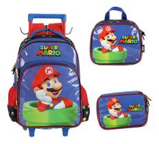 Kit Mochila Carrinho Lancheira Estojo Original Super Mario