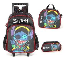 Kit Mochila Carrinho Lancheira Estojo Stitch Disney - Luxcel Kit Mochila Carrinho Lancheira Estojo Stitch Disney - Luxcel