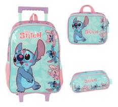 Kit Mochila Carrinho Lancheira Estojo Stitch