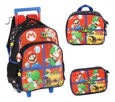 Kit Mochila Carrinho Lancheira Estojo Super Mario