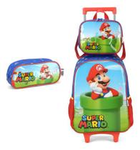 Kit Mochila Carrinho Lancheira Estojo Super Mario