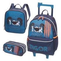 Kit Mochila Carrinho Lancheira Estojo Tigor T Tigre Cool Vib