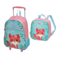 Kit Mochila Carrinho Lancheira Pack Me Fox Love