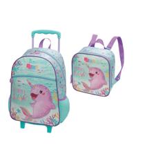 Kit Mochila Carrinho Lancheira Pack Me Splash Turquesa
