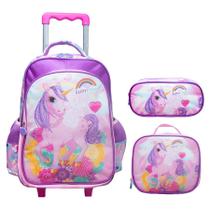 Kit mochila carrinho, lancheira térmica e estojo Happy Pony 16"