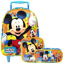 Kit Mochila Carrinho + Lancheira Térmica e Estojo Mickey X 16 - Xeryus