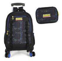 Kit Mochila Carrinho Rodinhas 360 Estojo Box Sonic