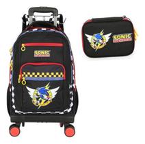 Kit Mochila Carrinho Rodinhas 360 + Estojo Original Sonic - Luxcel