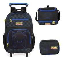 Kit Mochila Carrinho Rodinhas Original Sonic Em Relevo Kit Mochila Carrinho Rodinhas Original Sonic Em Relevo