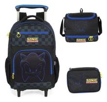 Kit Mochila Carrinho Rodinhas Sonic Em Relevo - Luxcel Kit Mochila Carrinho Rodinhas Sonic Em Relevo - Luxcel