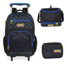Kit Mochila Carrinho Rodinhas Sonic Em Relevo