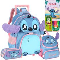 Kit Mochila Carrinho Stitch Angel Pelucia 3d Infantil Disney Kit Mochila Carrinho Stitch Angel Pelucia 3d Infantil Disney