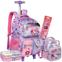 Kit Mochila Carrinho Tam G Hello Kitty Juvenil Escola Menina