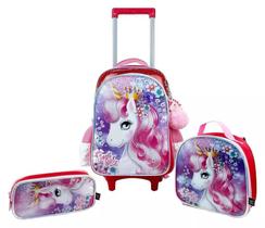 Kit Mochila Carrinho Unicórnio Escolar + Lancheira + Estojo Kit Mochila Carrinho Unicórnio Escolar + Lancheira + Estojo