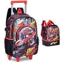 Kit Mochila Carro Fast Machine Escolar Rodinha G Lancheira