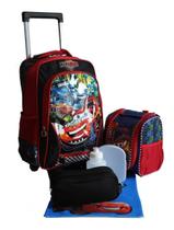 Kit Mochila Carros 3d Com Rodinhas E Lancheira + Estojo