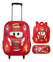 Kit Mochila Carros 3d Com Rodinhas E Lancheira + Estojo Kit Mochila Carros 3d Com Rodinhas E Lancheira + Estojo