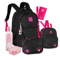 Kit Mochila Chaveiro Coração Escolar Lancheira Estojo Menina