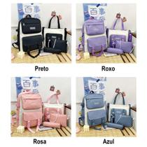 Kit Mochila com 4 Pçs e Broche Fashion Escolar Passeio Juvenil Grande