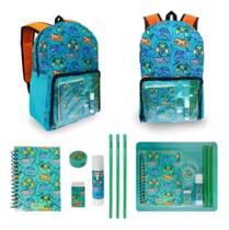 Kit Mochila Com Acessórios Escolar Cor Verde - Modelo Games