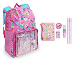 Kit Mochila Com Acessórios Escolar - Rosa Modelo Docinhos