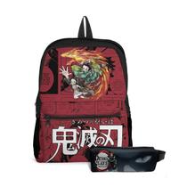 Kit Mochila com Bolso e Estojo Escolar Demon Slayer Menina e Menino Kit Mochila com Bolso e Estojo Escolar Demon Slayer Menina e Menino
