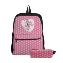 Kit Mochila com Bolso e Estojo Escolar Infantil de Ursinha Menina