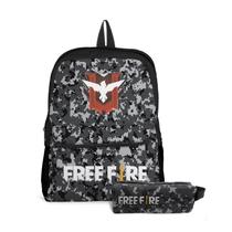 Kit Mochila com bolso e Estojo Escolar Infantil Jogos Free Fire Menino e Menina