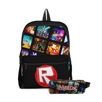 Kit Mochila com bolso e Estojo Escolar Infantil Jogos Roblox Menino e Menina