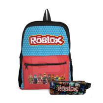 Kit Mochila com bolso e Estojo Escolar Infantil Jogos Roblox Menino e Menina