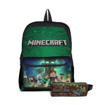 kit Mochila com Bolso e Estojo Escolar Infantil Manecraft Menino e Menina