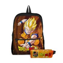 Kit Mochila com bolso e Estojo Escolar Infantil Menino Dragon Ball