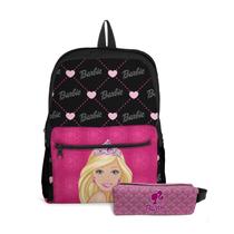 Kit Mochila com Bolso e Estojo Infantil Menina Barbie Rosa