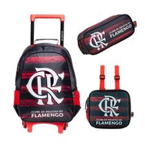 Kit Mochila Com Carrinho e Rodas com Lancheira e Estojo duplo Flamengo Mengão